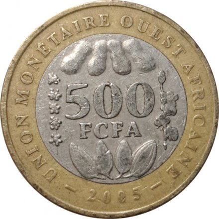 Западная Африка 500 франков 2005 год (Монетное отношение аверс/реверс (180°))