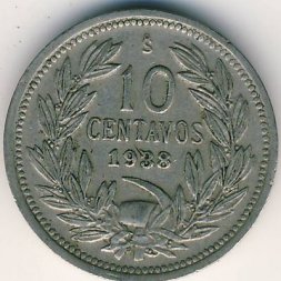 Чили 10 сентаво 1938 год