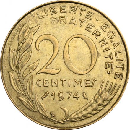 Франция 20 сантимов 1974 год