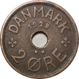 Дания 2 эре 1928 год - Король Кристиан X