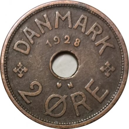Дания 2 эре 1928 год - Король Кристиан X