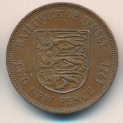 Монета Джерси 2 новых пенса 1971 год