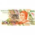 Бразилия 100 новых крузадо 1989 год - надпечатка - Сесилия Мейрелес UNC