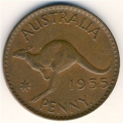 Австралия 1 пенни 1955 год (точка после "PENNY.")