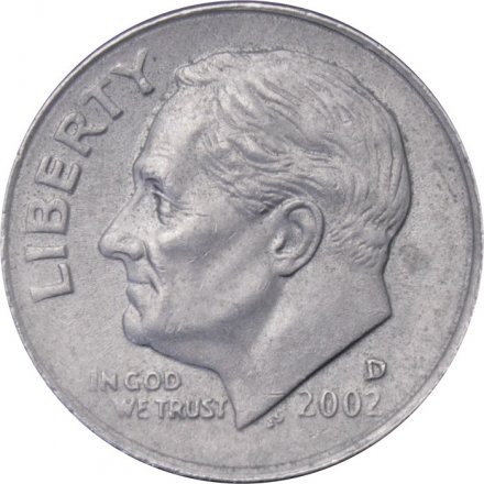 США 1 дайм (10 центов) 2002 год - Франклин Рузвельт (D)