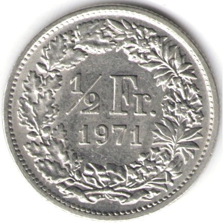 Швейцария 1/2 франка 1971 год