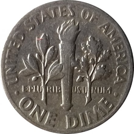 США 1 дайм (10 центов) 1973 год - Франклин Рузвельт (без отметки МД)