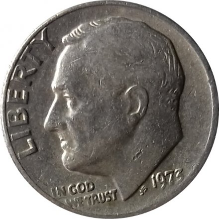 США 1 дайм (10 центов) 1973 год - Франклин Рузвельт (без отметки МД)