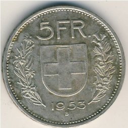 Швейцария 5 франков 1953 год