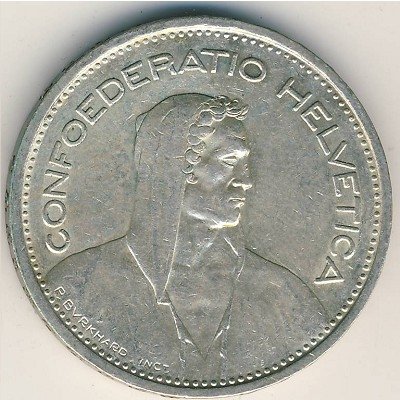 Швейцария 5 франков 1953 год