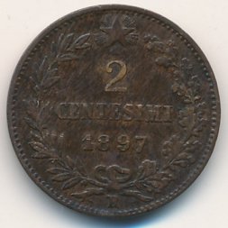 Италия 2 чентезимо 1897 год