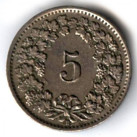 Швейцария 5 раппенов 1921 год