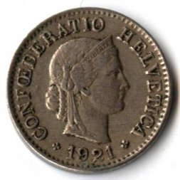 Швейцария 5 раппенов 1921 год