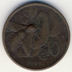 Италия 10 чентезимо 1929 год