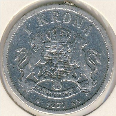 Швеция 1 крона 1877 год