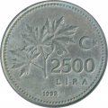 Турция 2500 лир 1992 год