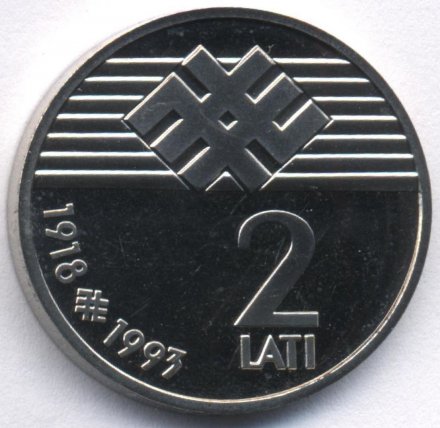 Латвия 2 лата 1993 год - 75 лет независимости (proof)