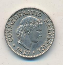 Швейцария 5 раппенов 1927 год