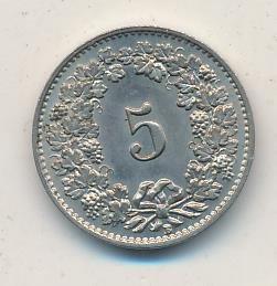 Швейцария 5 раппенов 1927 год