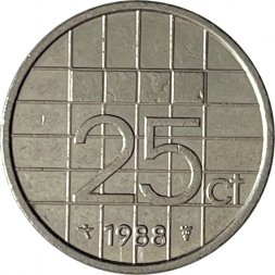 Нидерланды 25 центов 1988 год
