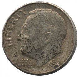 США 1 дайм (10 центов) 1954 год - Рузвельт (S)