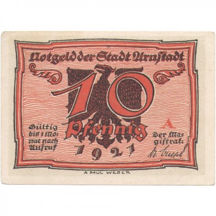Германия (Нотгельд) 10 пфеннигов 1921 Arnstadt XF