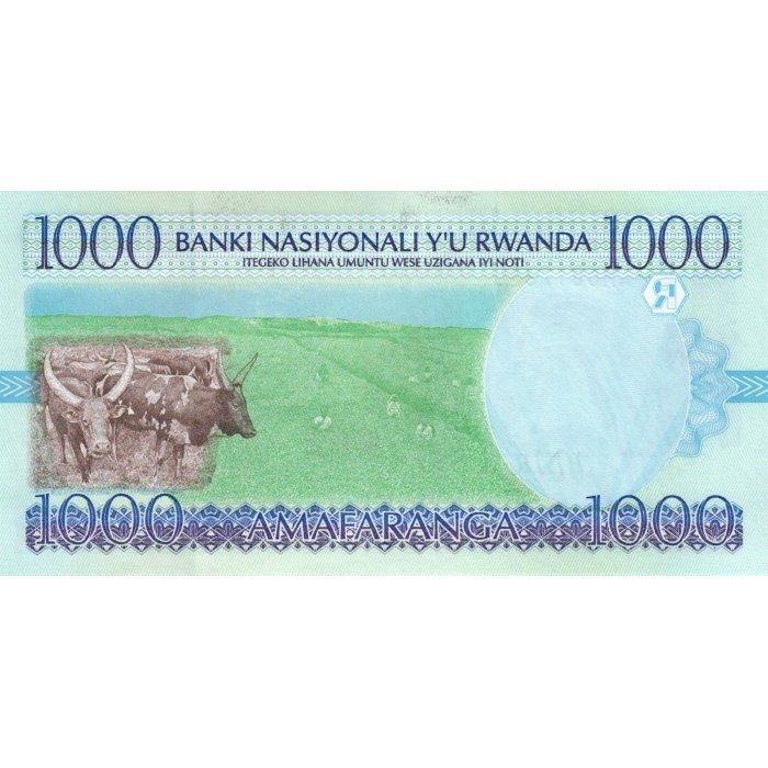 1000 франков в рублях. Руанда 1000 франков 1998 г UNC.
