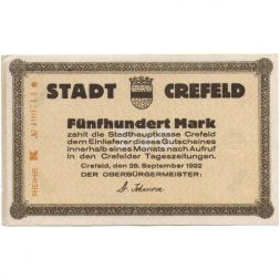 Германия (Нотгельд) Крефельд 500 марок 1922 - XF
