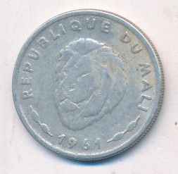 Монета Мали 25 франков 1961 год - Лев
