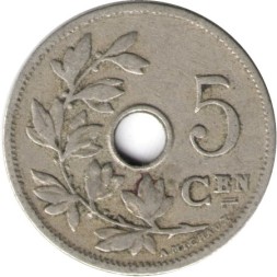 Бельгия 5 сантимов 1906 год BELGIE