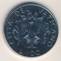 Монета Ватикан 100 лир 1989 год - Папа Иоанн Павел II. Пеликан