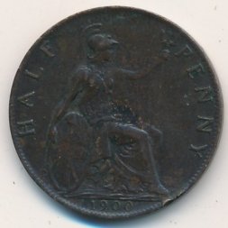 Великобритания 1/2 пенни 1900 год - Королева Виктория
