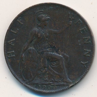 Великобритания 1/2 пенни 1900 год - Королева Виктория