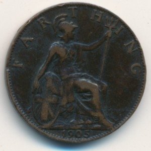 Великобритания 1 фартинг 1905 год