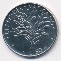 Монета Ватикан 50 лир 1975 год - Папа Павел VI