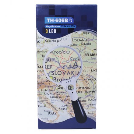 Лупа TH-606B  3д. увеличение 2.5x/4х/25xт с подсветкой 3 LED 3ААА