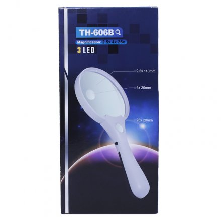 Лупа TH-606B  3д. увеличение 2.5x/4х/25xт с подсветкой 3 LED 3ААА