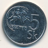 Монета Словакия 5 крон 1994 год