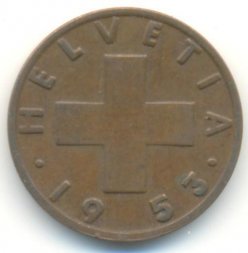 Швейцария 2 раппена 1953 год