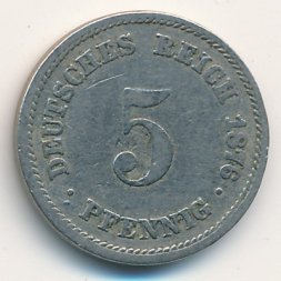 Германия 5 пфеннигов 1876 год (J)