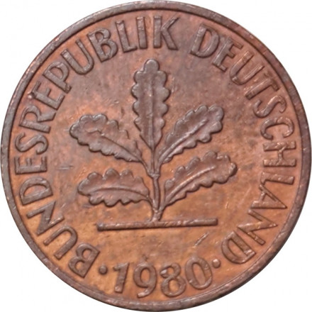 ФРГ 2 пфеннига 1980 год (J)