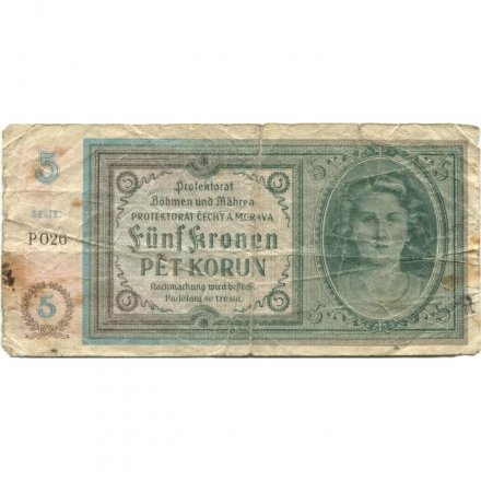 Богемия и Моравия 5 крон 1940 год (немецкая оккупация) - VG
