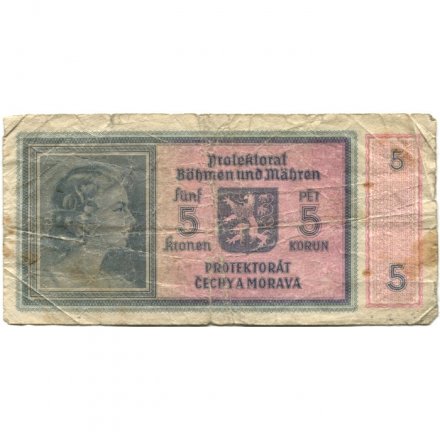 Богемия и Моравия 5 крон 1940 год (немецкая оккупация) - VG