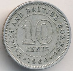 Монета Малайя и Британское Борнео 10 центов 1960 год