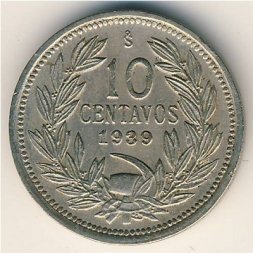 Чили 10 сентаво 1939 год