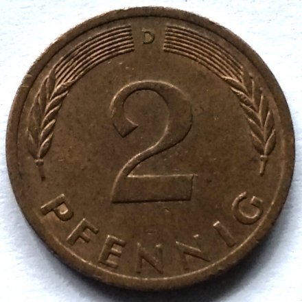 ФРГ 2 пфеннига 1975 год (D)