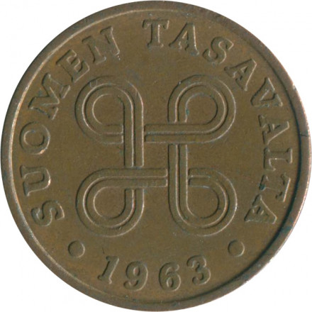 Финляндия 1 пенни 1963 год - Крест святого Иоанна