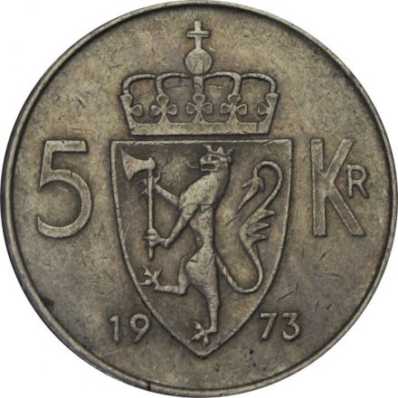 Норвегия 5 крон 1973 год - Король Улаф V