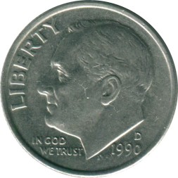 США 1 дайм (10 центов) 1990 год - Франклин Рузвельт (D)