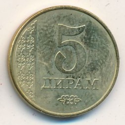 Монета Таджикистан 5 дирам 2011 год